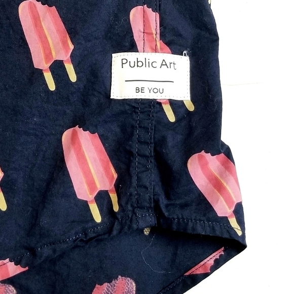 Public Art Black Pink Popsicle Shortsleeve Fun Summer Beach Casual Shirt , L - Picture 10 of 12